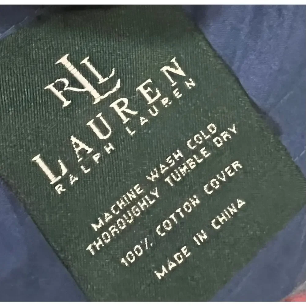 Vintage Ralph Lauren Pillow Sham Set of 2 Standard Plaid Madras Blue Red Cotton